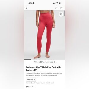 NWT LULULEMON align leggings W/ pockets size 4 DTRE